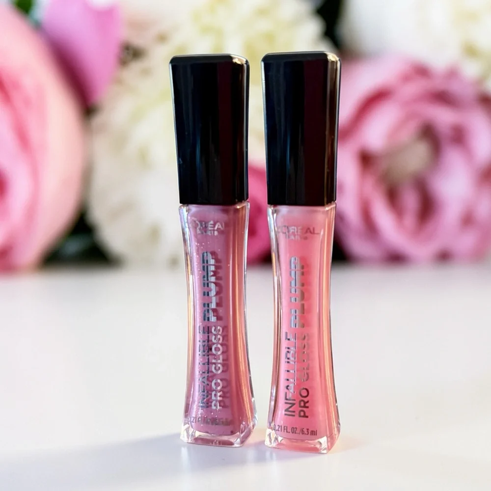 💎 x2 L'Oreal Paris Infallible Pro Plump Lip Gloss in Flush & Mauve Glow New